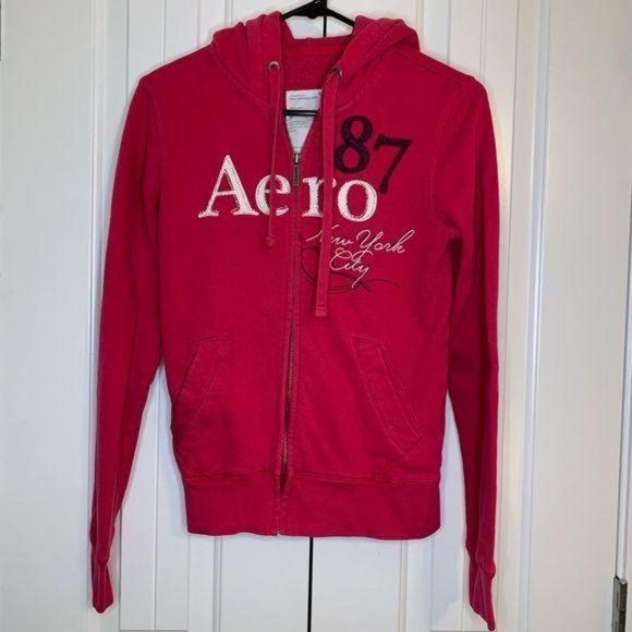 Aeropostale Hot Pink Zip Up Sweater Hoodie - Picture 1 of 7